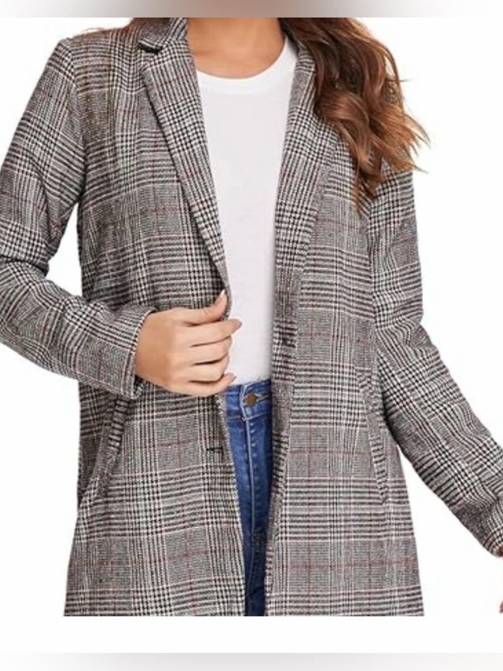 SHEIN Glen Plaid Single-Button Trench Coat in Brown, Tan  and Red Accents